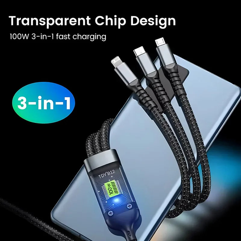 100W USB Charging Cable 3-in-1